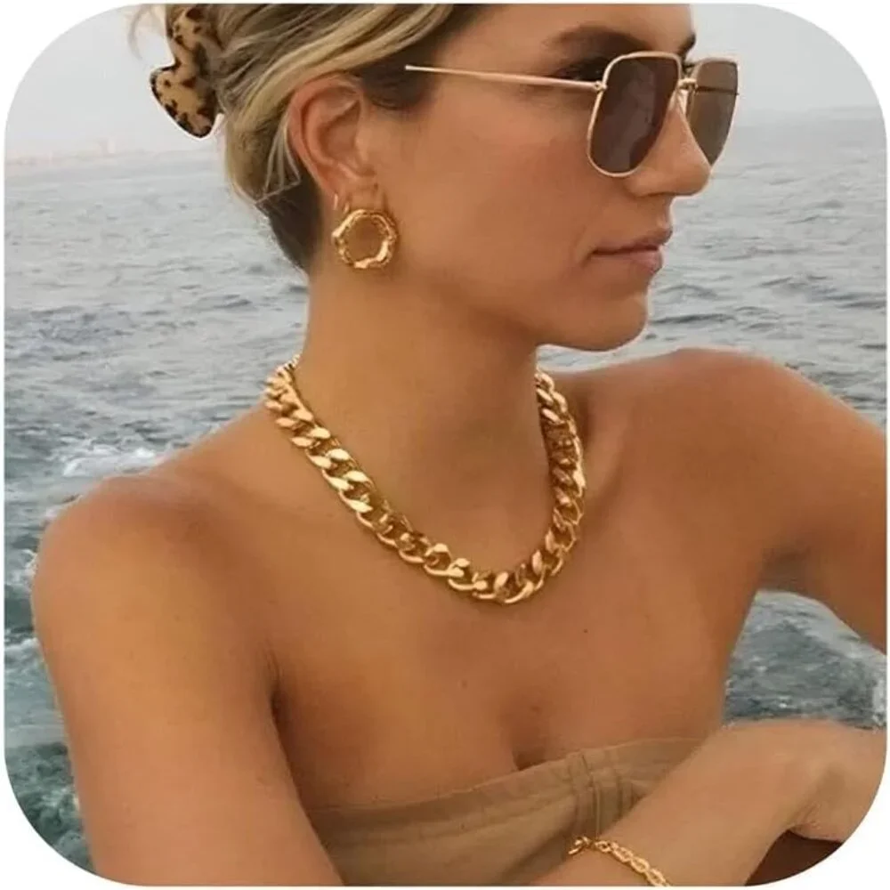 Unisex Cuban Chain Necklace 18K Gold Silver Tone Thick Hip-Hop Jewelry 5-16mm